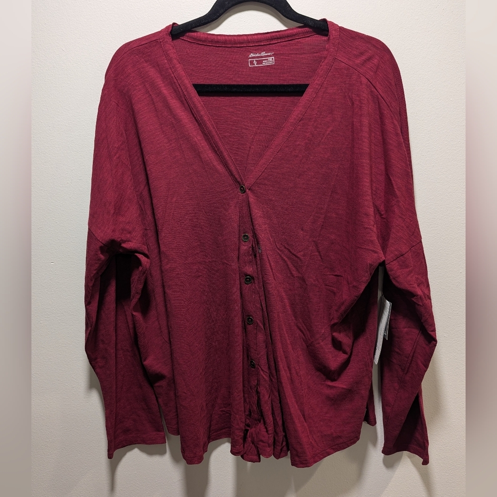 NWT Eddie Bauer Women's Travex Gatecheck L/S Convertible Top Ruby Size 2X Travel